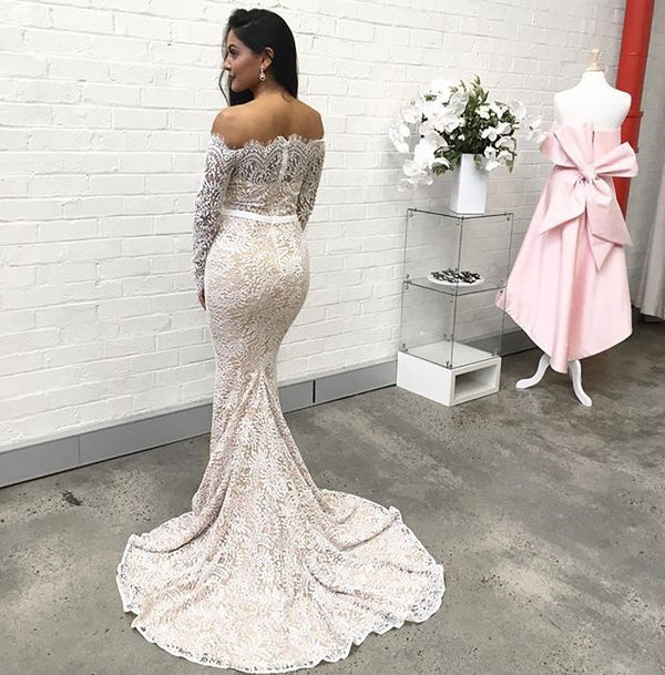 Sexy Backless Mermaid Prom Dress Elegant Lace Long Sleeve Prom Dress Okbridal 