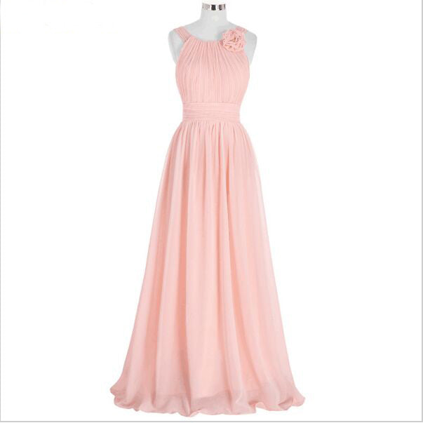 Elegant Pink Bridesmaid Dress,Long Chiffon Beach Bridesmaid Dresses,20 ...