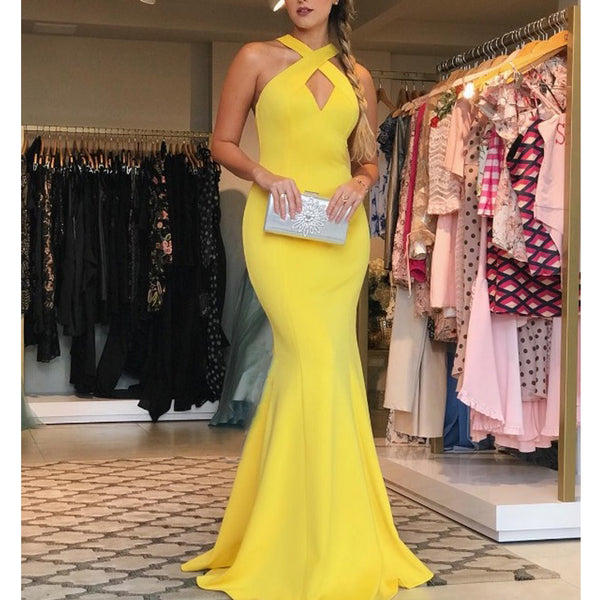 Mermaid Prom Dress, Yellow Prom Dress, Backless Prom Dress, Sexy Prom ...