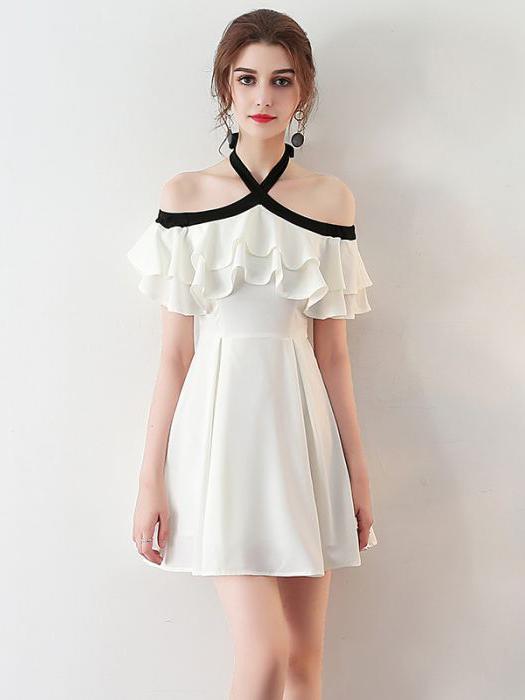 Short Off Shoulder Homecoming Dress, Halter Chiffon Knee-Length Homeco ...