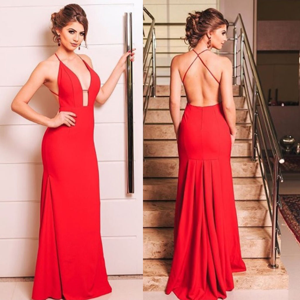 Spaghetti Straps Prom Dress, Backless Prom Dress, Soft Satin Prom Dres ...