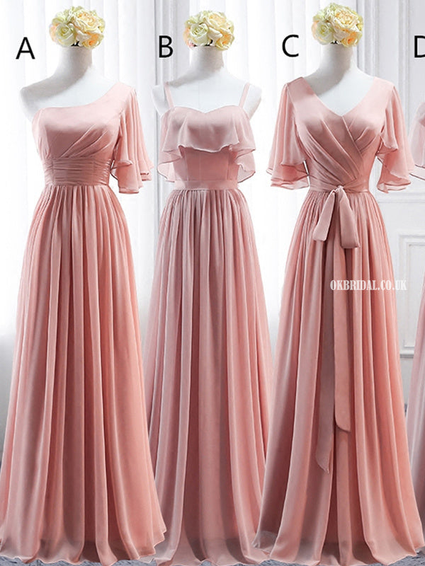 Mismatched Chiffon A Line Simple Bridesmaid Dress Lace Up Floor Lengt Okbridal 9070