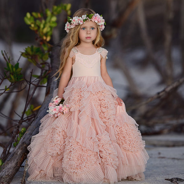Cute Beaded A-Line Tulle Flower Girl Dresses, Popular Little Girl Prin ...