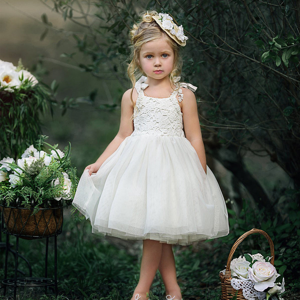 Cute Lace Top Tulle Sleeveless Flower Girl Dresses, Cheap Little Girl ...