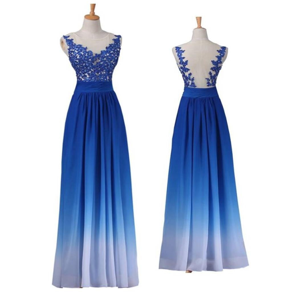 Chiffon Prom Dresses,Gradient Dresses,Blue Prom Dresses, Lace Applique ...