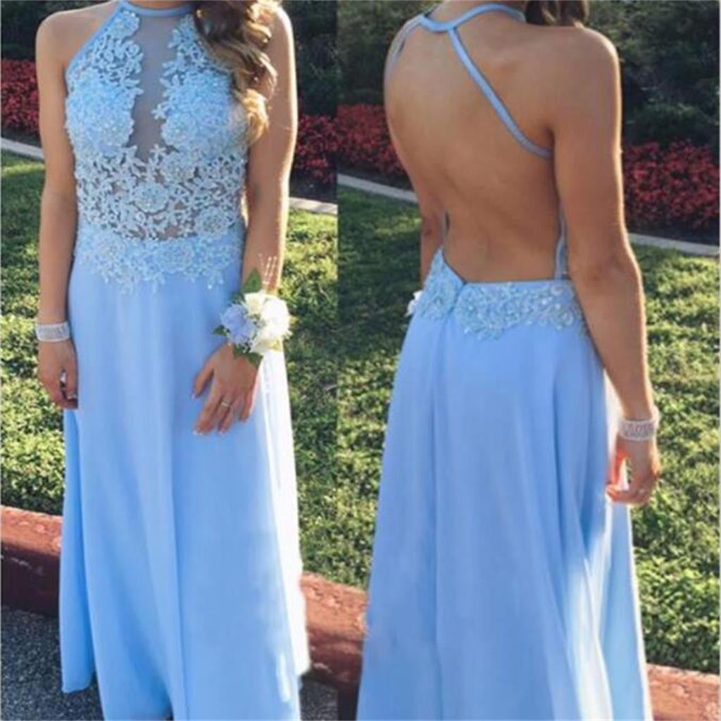 Long Prom Dresses,Chiffon Prom Dresses,Long Blue Prom Dresses,Simple P ...