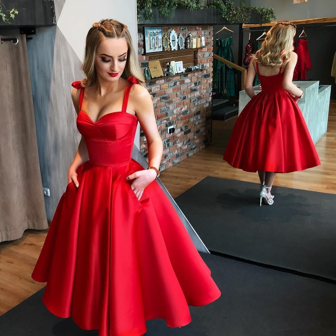 Elegant Red A-line Satin Backless Homecoming Dress with Pockets, FC183 ...