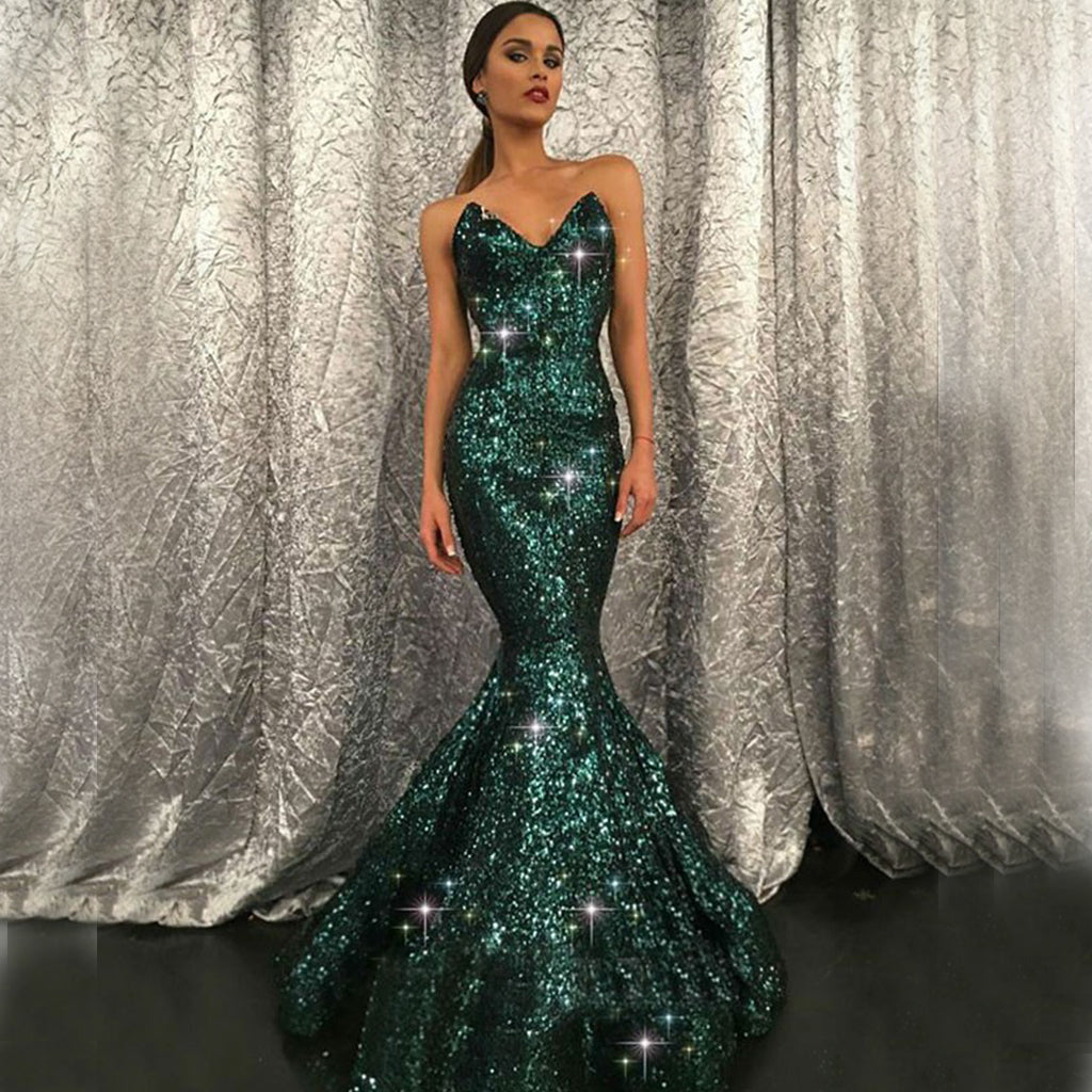 Sparkly Green Sequin Mermaid Backless Beaded Prom Dresses Fc1857 Okbridal 5165