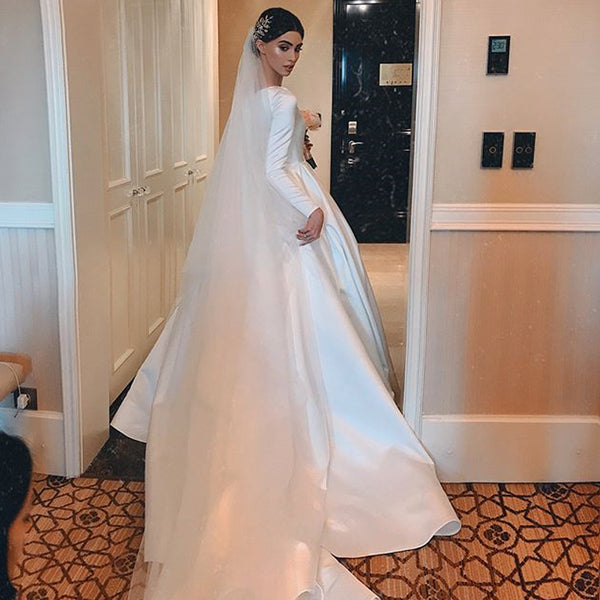Elegant A-line Long Sleeve Simple Wedding Dresses, FC2027 – OkBridal