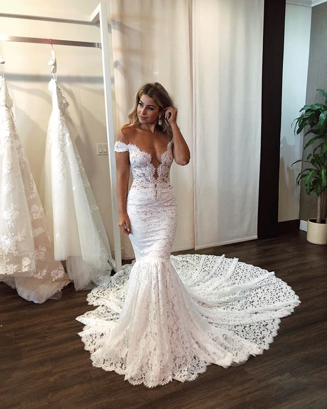 Popular Lace Off Shoulder Sexy Mermaid Wedding Dresses, FC3864 – OkBridal