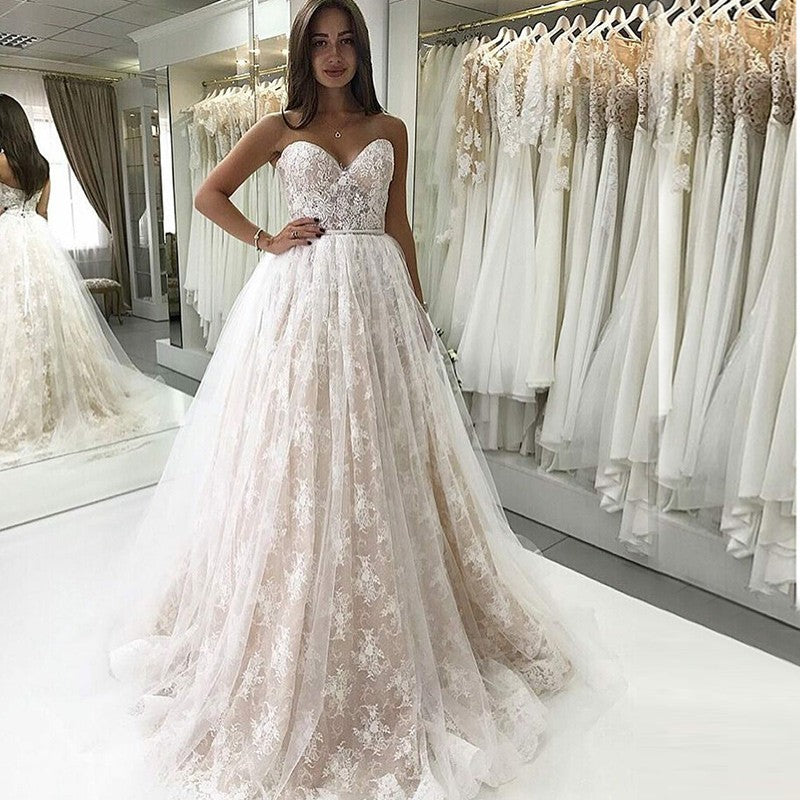 New Arrival Sweet Heart A-Line Wedding Dress, Lace Charming Backless T ...