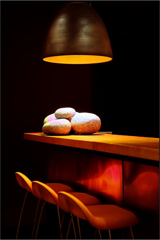 Cafe interior specified by Niki Fulton Gubi Stools Artemide light