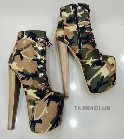 camouflage high heel boots