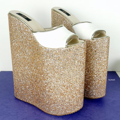 gold high heel wedges