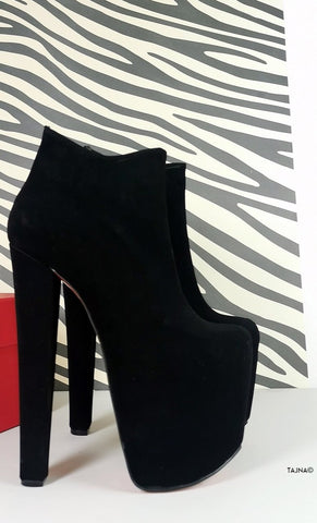 black suede chunky heel booties