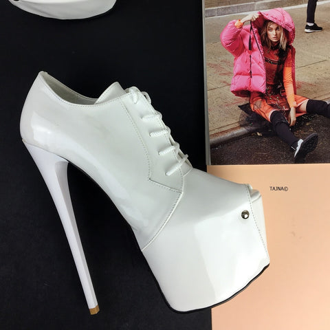 white glossy heels