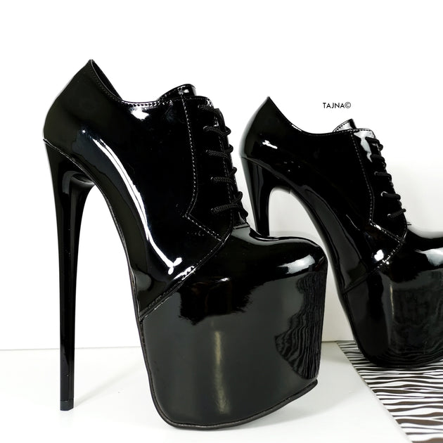Oxford Ankle Black Patent High Heels – Tajna Club