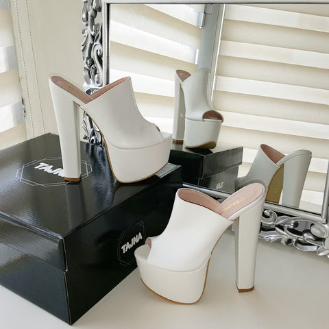 white platform mules