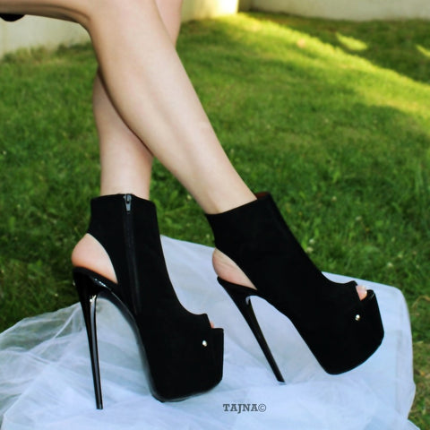 black ankle boots peep toe