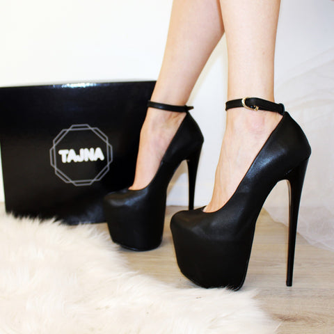 black platform heels with ankle strap