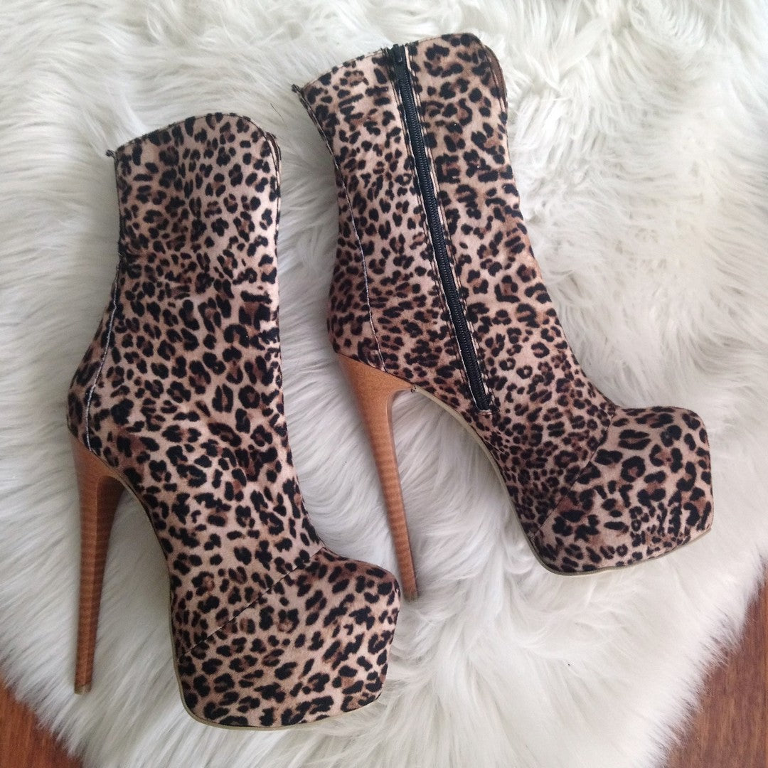 Leopard Textile High Heel Boots | Tajna Club