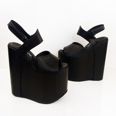 black wedge platform shoes