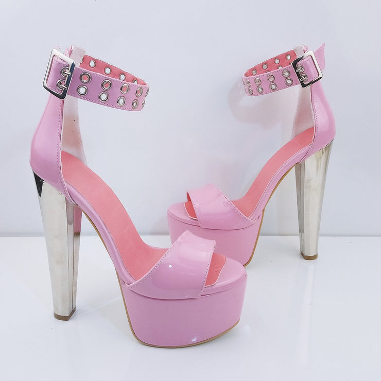 Baby Pink Belted High Heel Platform Sandals | Tajna Club