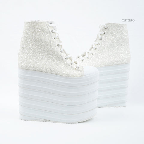 white sequin shoes