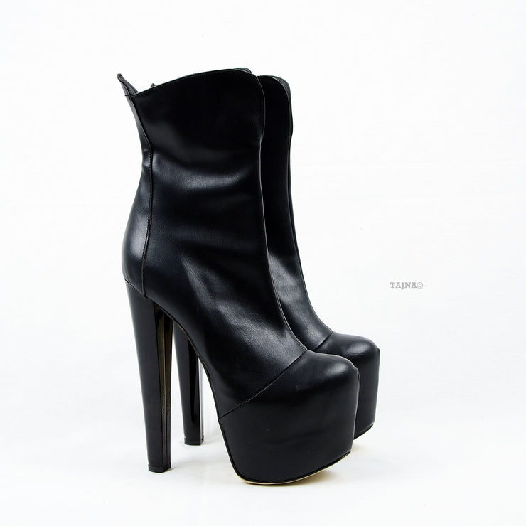 Black Faux Leather High Heel Platform Boots | Tajna Club