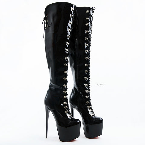 patent lace up heeled boots