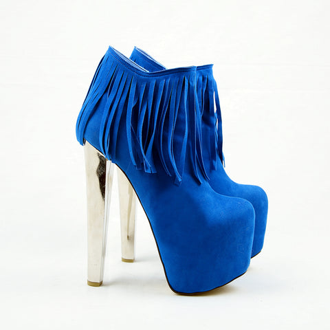 blue suede high heel boots