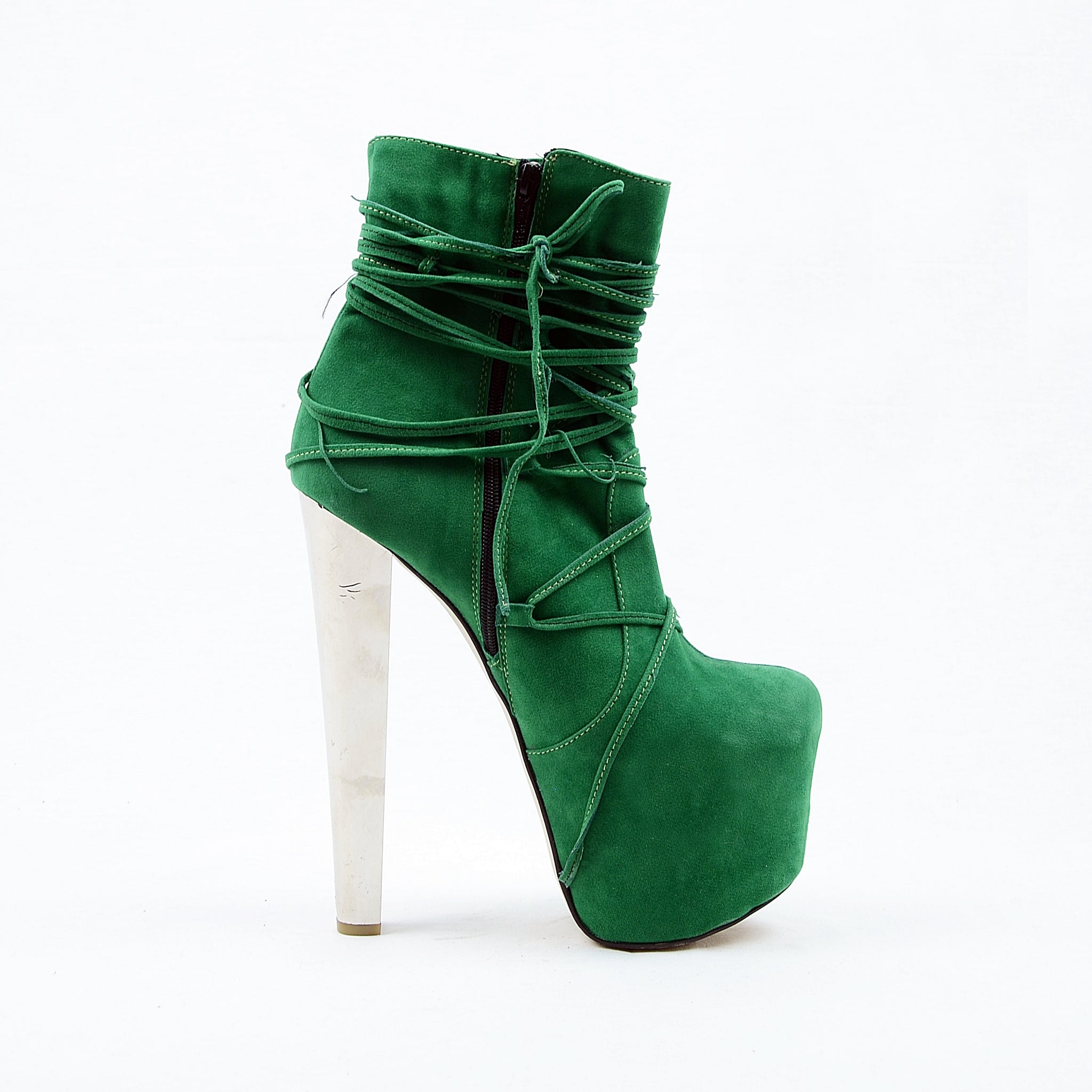 Green Suede Lace Up High Heel Platform Boots Tajna Club 7123