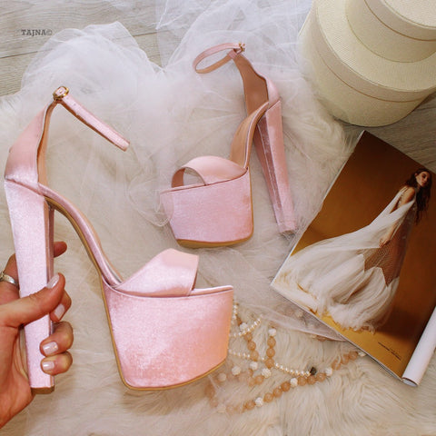 Light Pink Satin Bridal Platform Shoes 