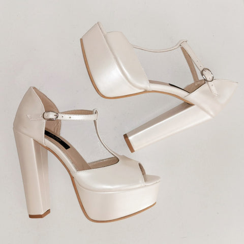 Ivory Thick Heel Platform Wedding Shoes 