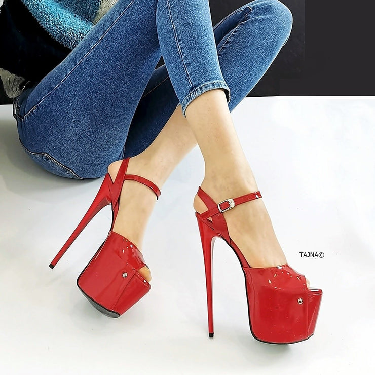 Red Patent Platform Sandals | Tajna Club