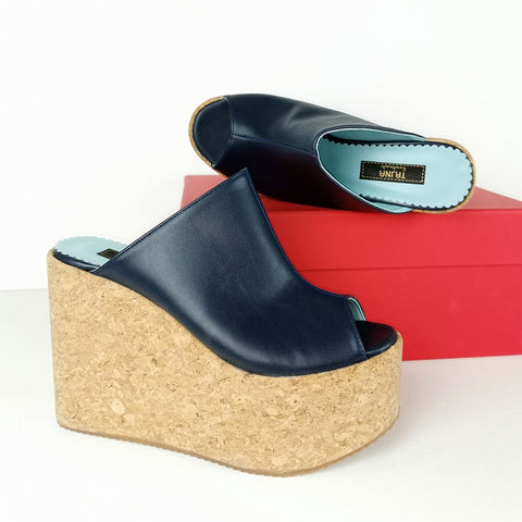 navy blue cork wedges