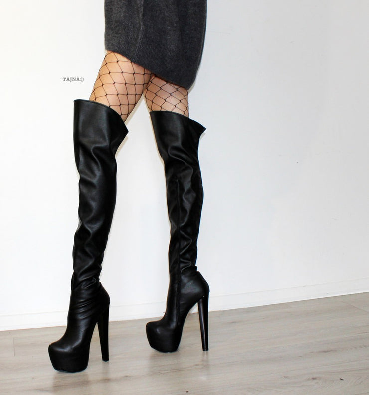 Black 19 cm Knee High Platform Boots | Tajna Club