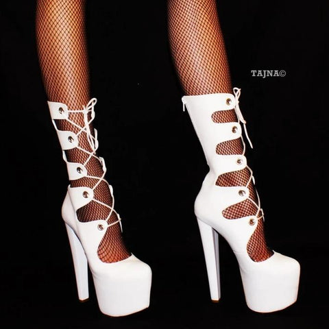 Gladiator White Platform Lace Up Boots 