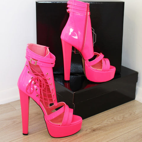 pink lace up platform heels
