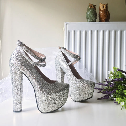 silver high heel platform shoes