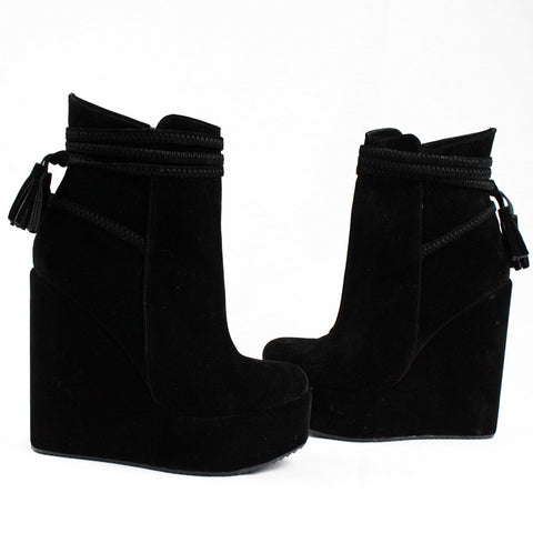 black suede wedge bootie