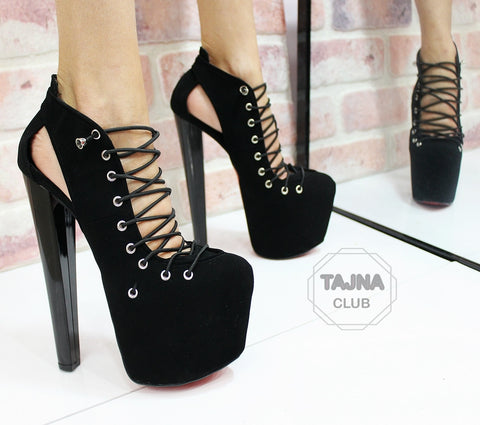 Black Lace Up Platform Pumps 