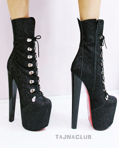 black glitter platform boots