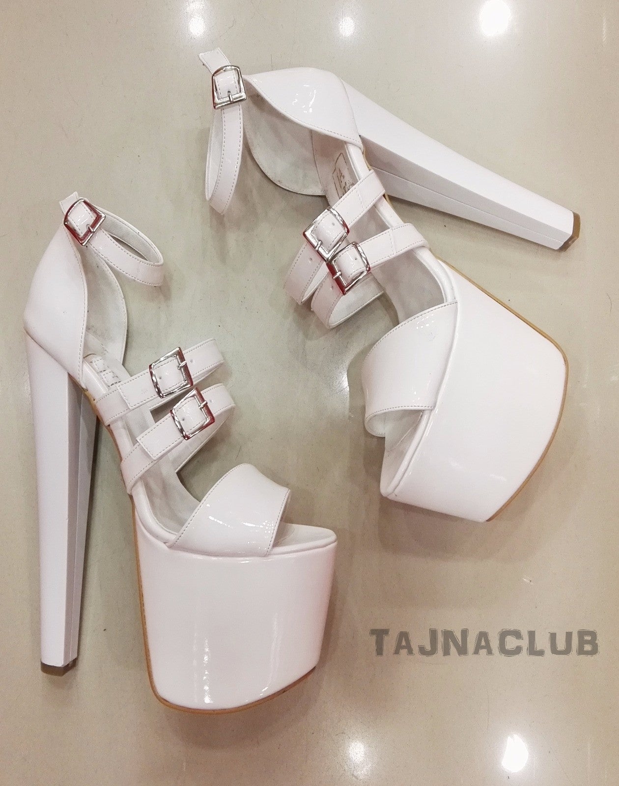 White Belt Buckle Platform High Heels | Tajna Club