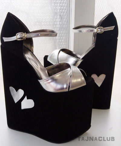 Black and Silver Ankle Strap Wedge 