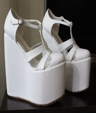 white wedge high heels