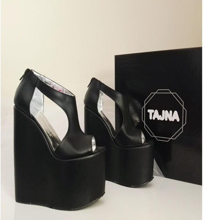 Sandals Black Wedge Heel Platform High Heels Shoes | Tajna Club