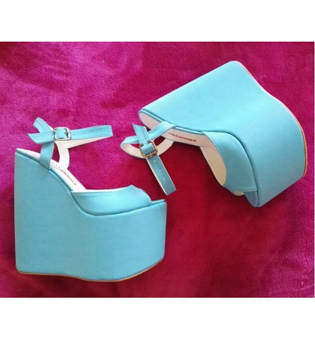 baby blue wedge heels