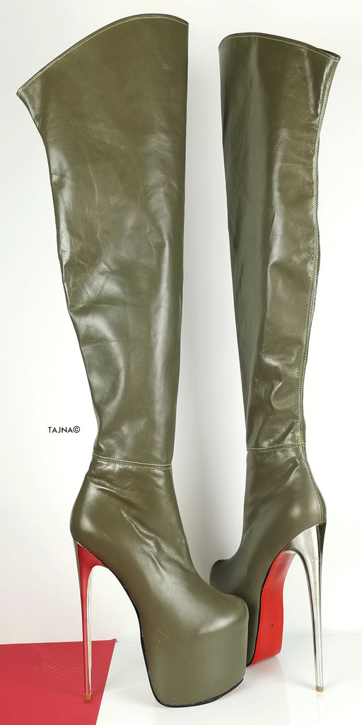 army green thigh high boots