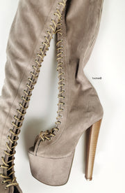 beige suede thigh high boots